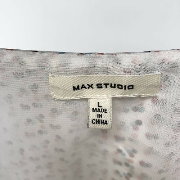 Max Studio Ruffle Blouse Faux Wrap Tie Polka Dot Long Sleeve Lined Size Large - Picture 5 of 6
